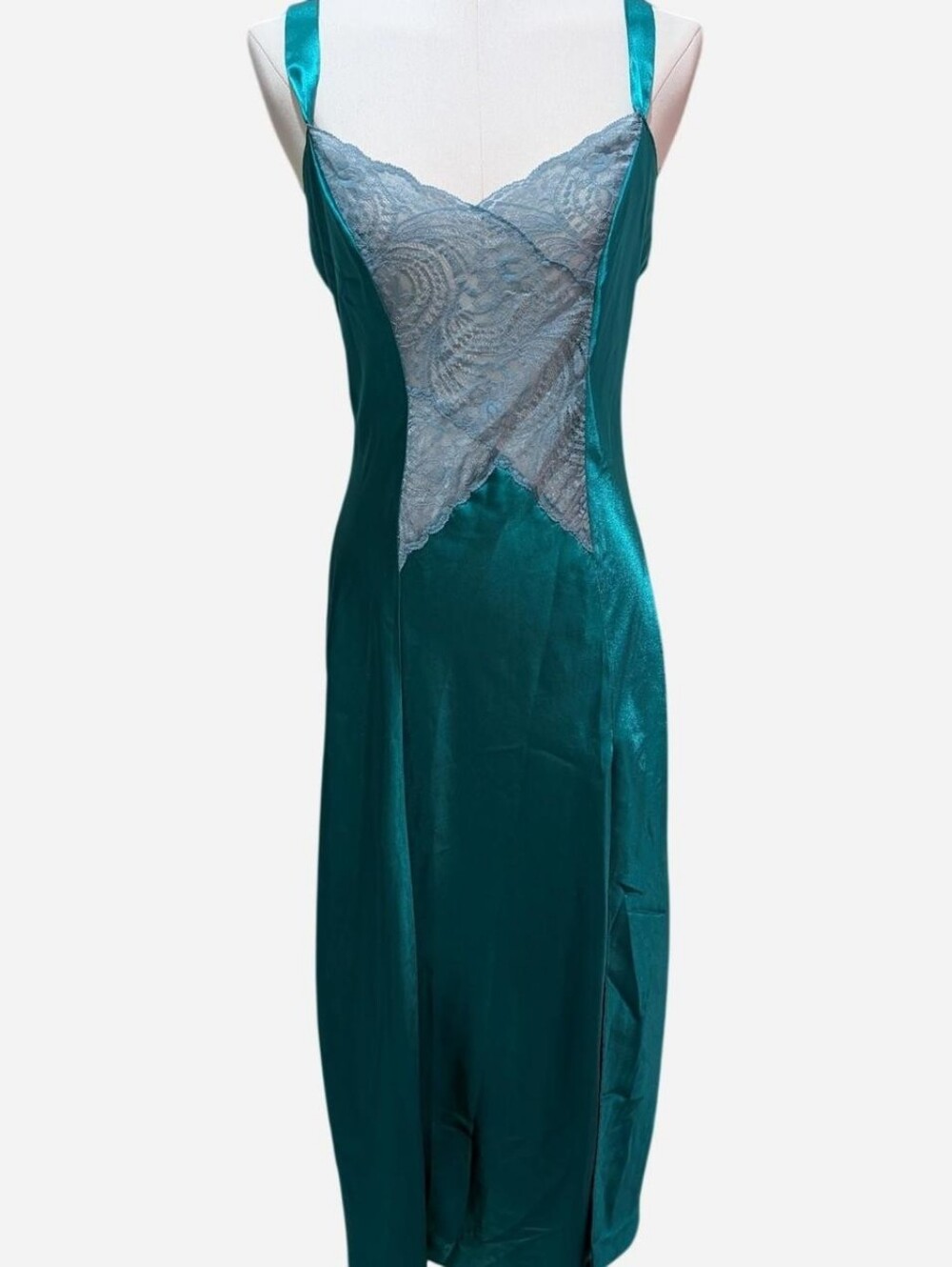 Gold Label Victoria's Secret Teal Satin Maxi Slip Dress (Small)‼️Price Is Firm